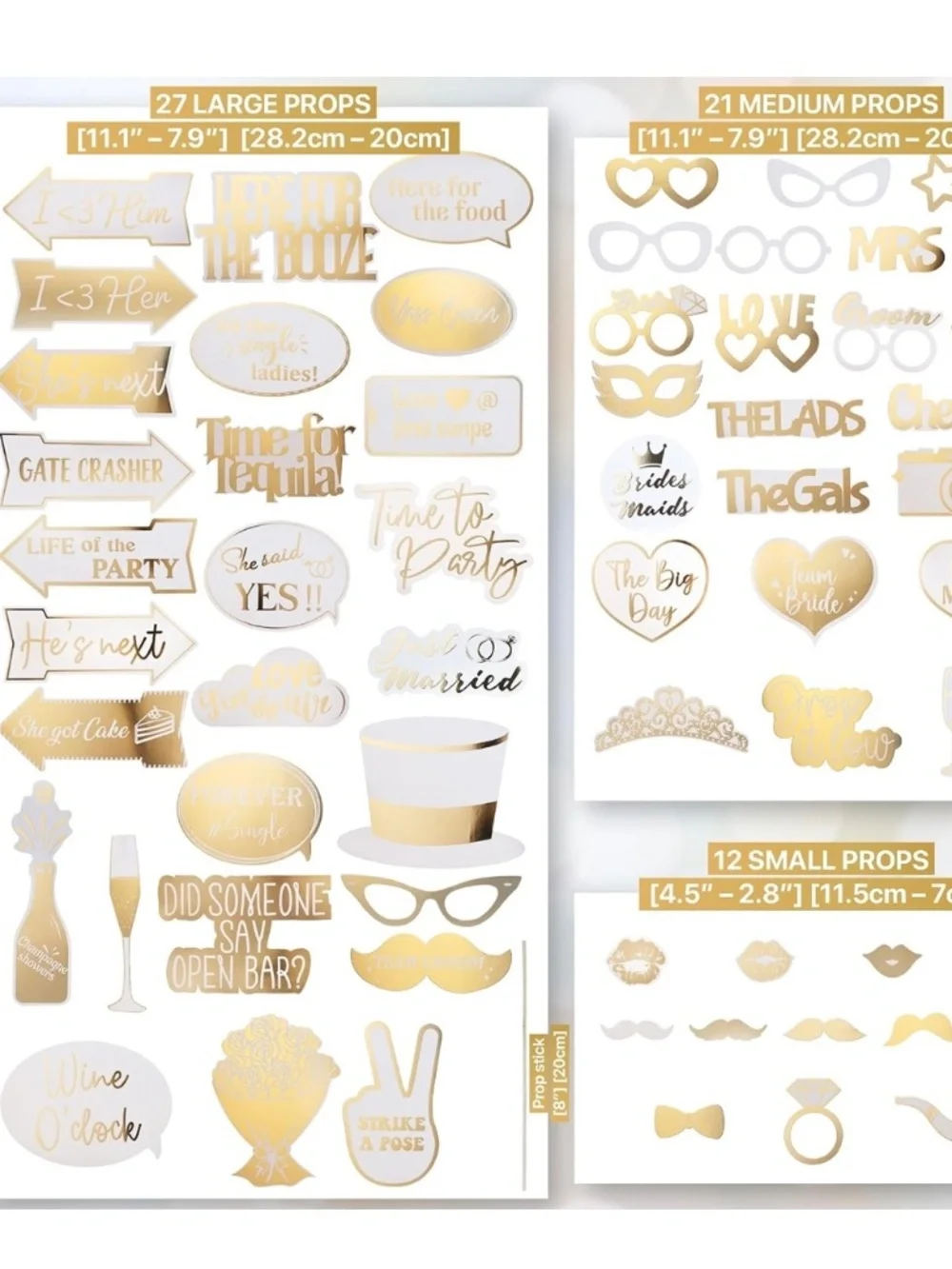 Soul Shift Gold & White Bachelorette Party Photo Booth Props Set Paper/Wood